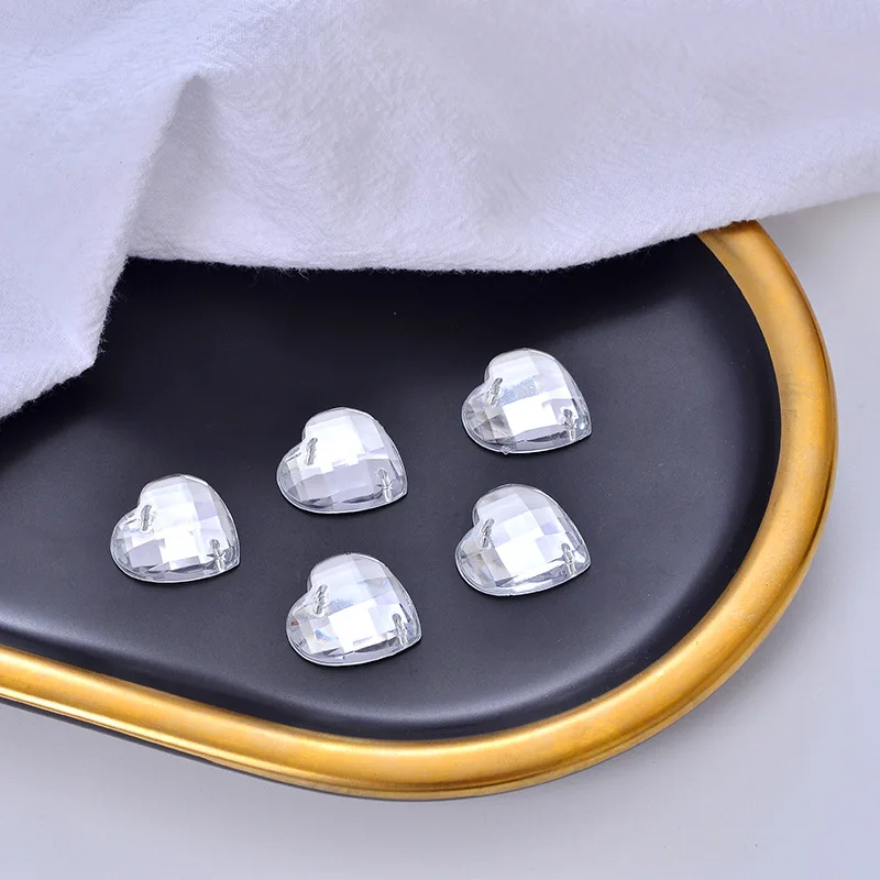 Love Shaped Peach Heart Acrylic Rhinestones Double Hole Hand Sewn Bead Decoration Drill Piece Rubber Stone Wholesale Clothing