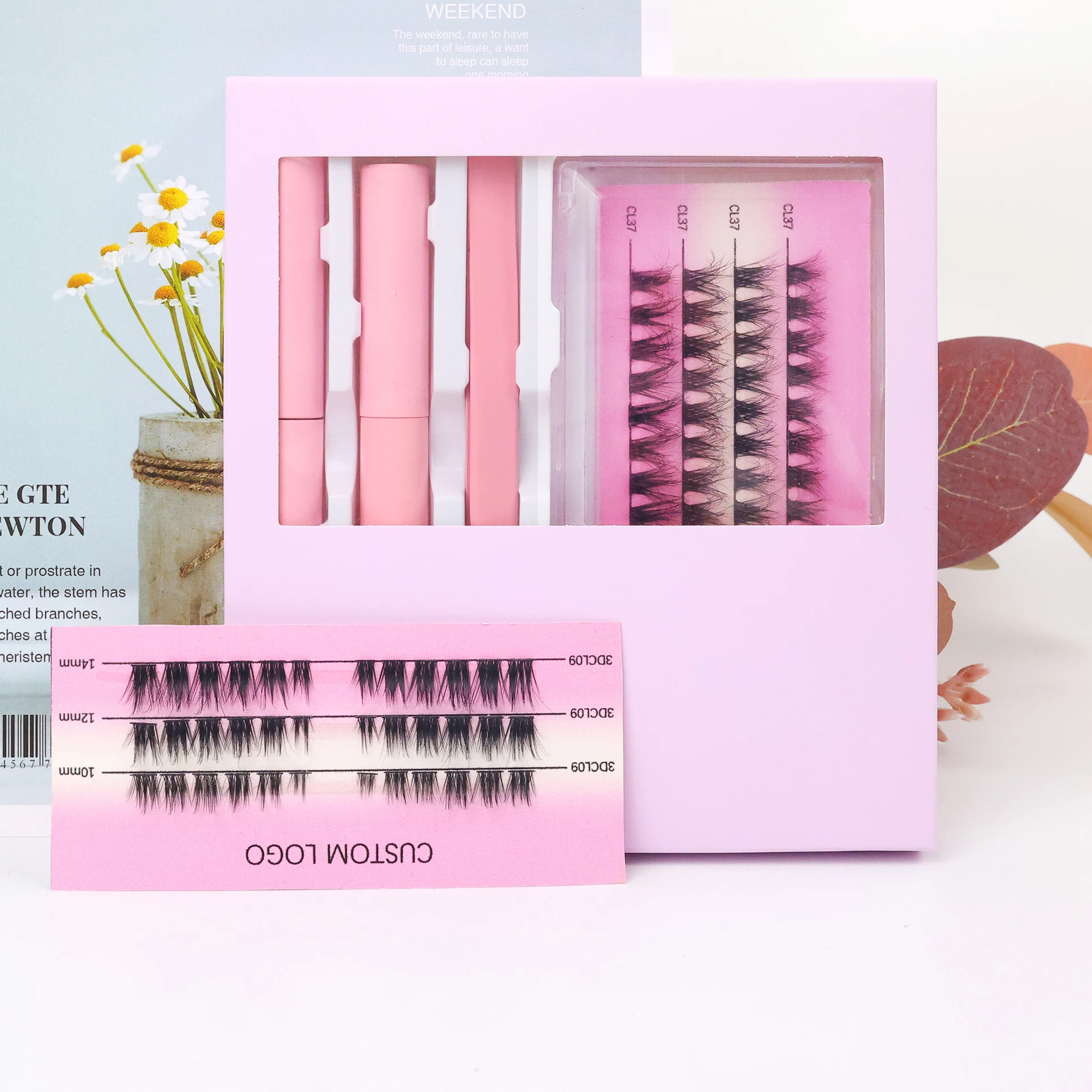 Professional segmented clusters kit hand made custom boon glue tweezers synthetic lashes set DIY premade cluster kit