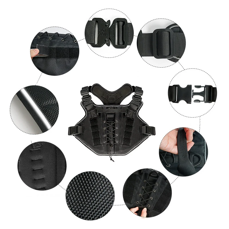 Molle System Outdoor Tactical Harness Vest Safety Reflective Dog Training Harnesses for Large Medium Sized