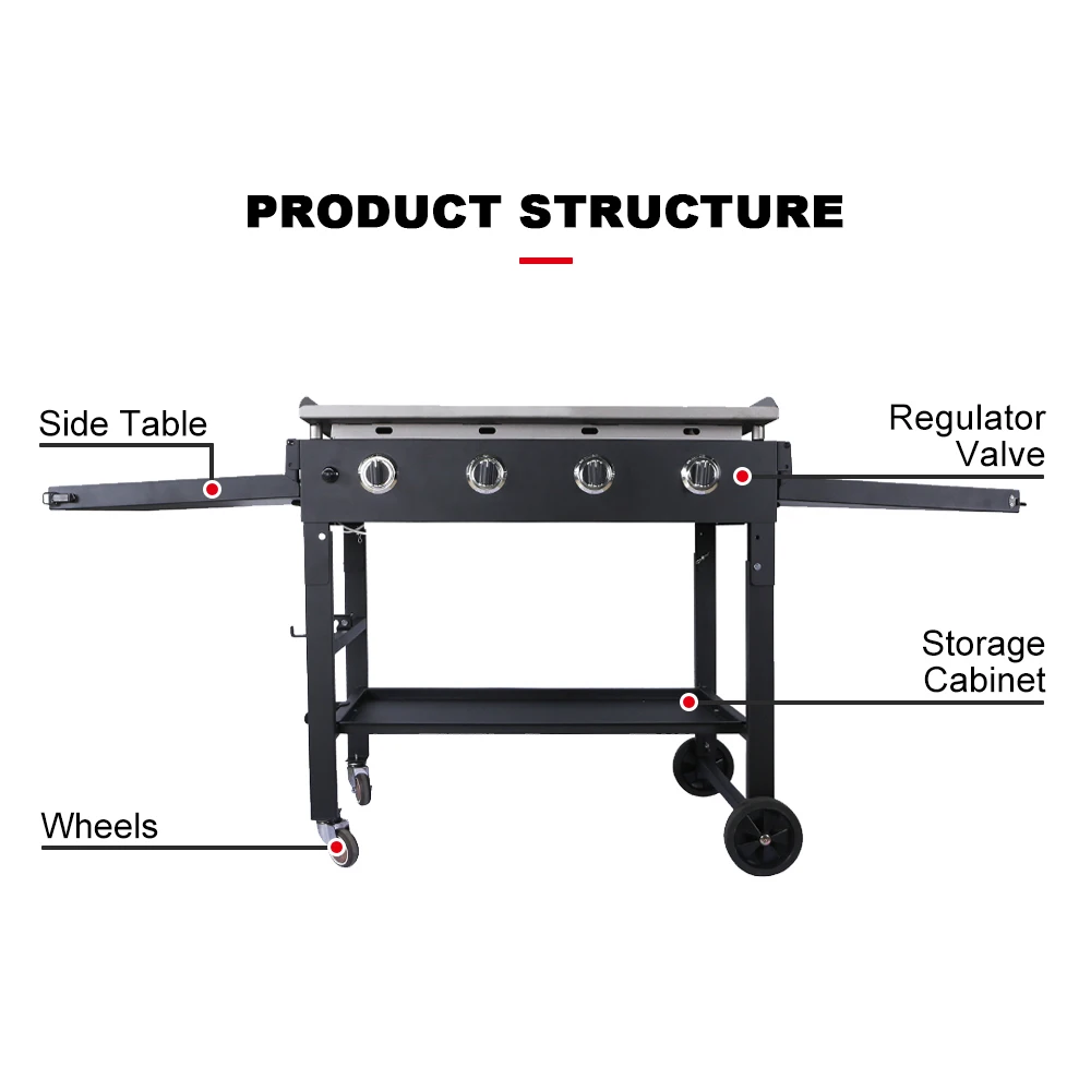 Gexiang Manufacturer Customized Knob Controlled Heat Outdoor Steel BBQ Grill Outdoor Gas with Grill Plate
