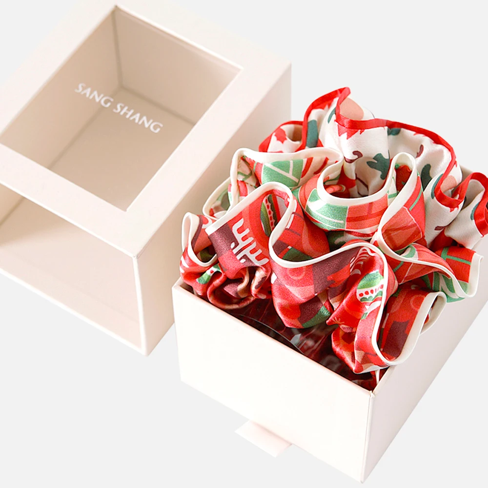 custom girls hair accessories Trend Hair Tie Silk Satin Scrunchy Band Large Printed 100% Elastic Silk Scrunchie