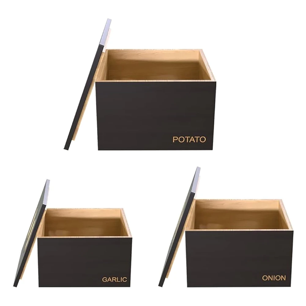 bamboo off grid kitchlab set of 2  potato and onion food storage energy container bins with wooden lid garlic holder home
