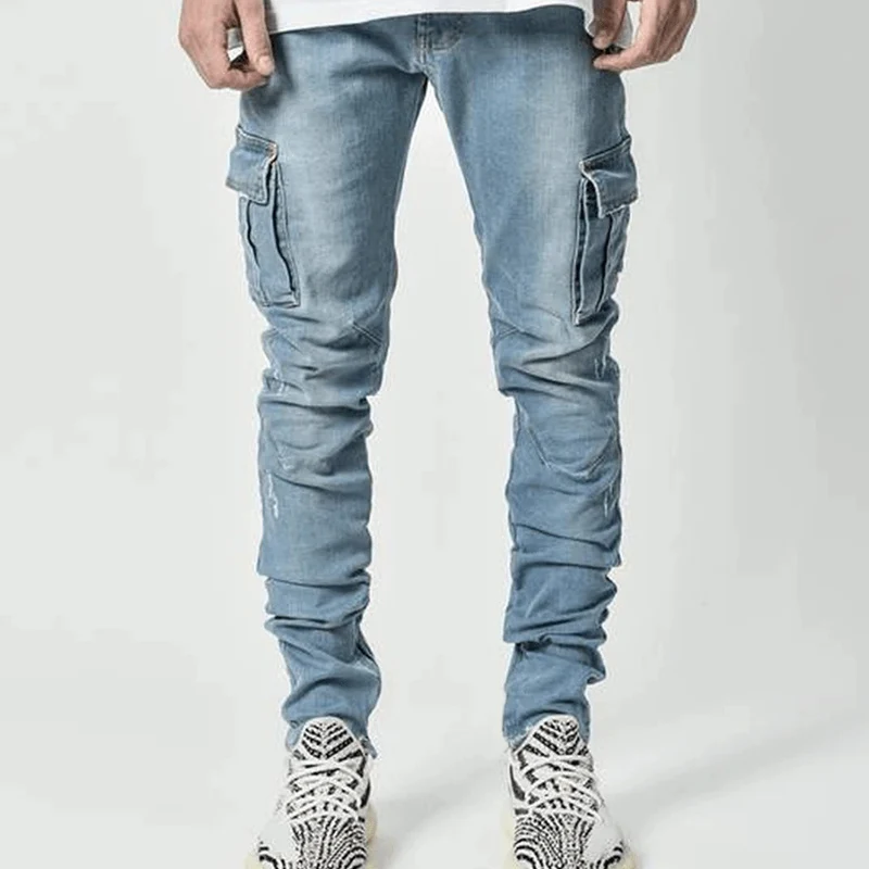 Hot sale fashion men streetwear denim trousers summer men jeans sweatpants high quality hip hop slim fit jeans cargo pants