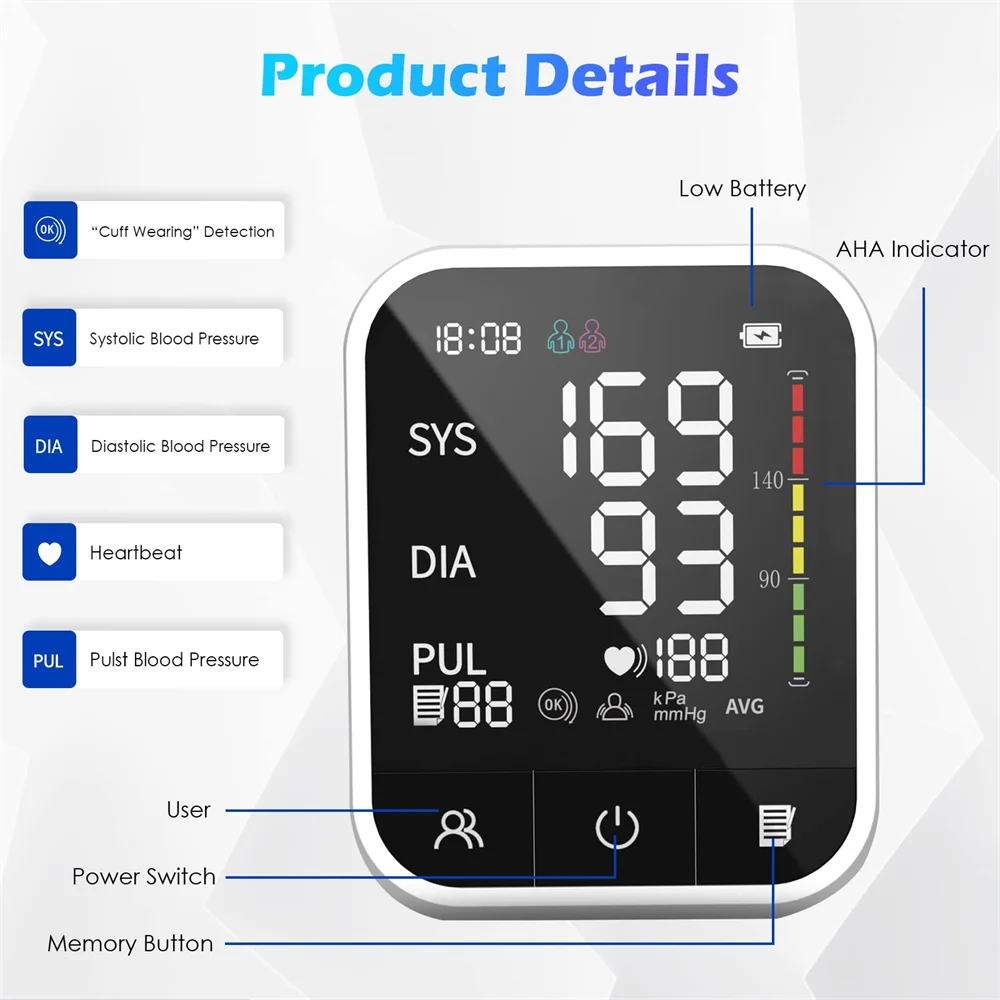 Portable Upper Arm Blood Pressure Machine Sphygmomanometer BP Monitor Eletronic Digital High Bluetooth Blood Pressure Monitor