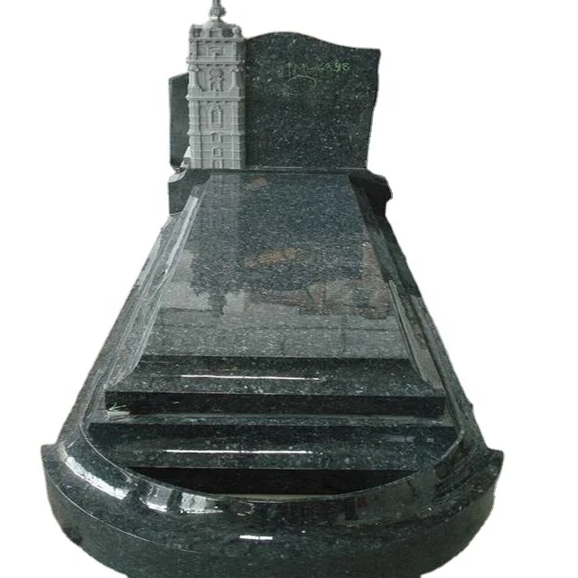Ideal Arts Factory China Black Granite Monuments Stone Double Double Heart Tombstones Headstone Carving With Vases
