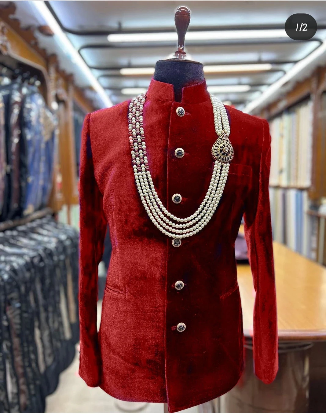 Velvet Mandarin Collar Men Suits India Wedding Groom Party Dress 2 Piece Costume Homme Business Single Breasted Outfits For Man