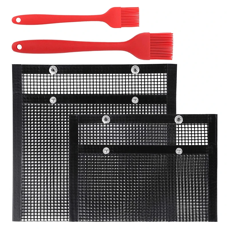 Rotisserie Mesh Bags Use for Grill Bag 2023 Non-stick Bbq Mesh Reusable BBQ Black Color 22*27CM Black or Gold OPP Bag+custom Box