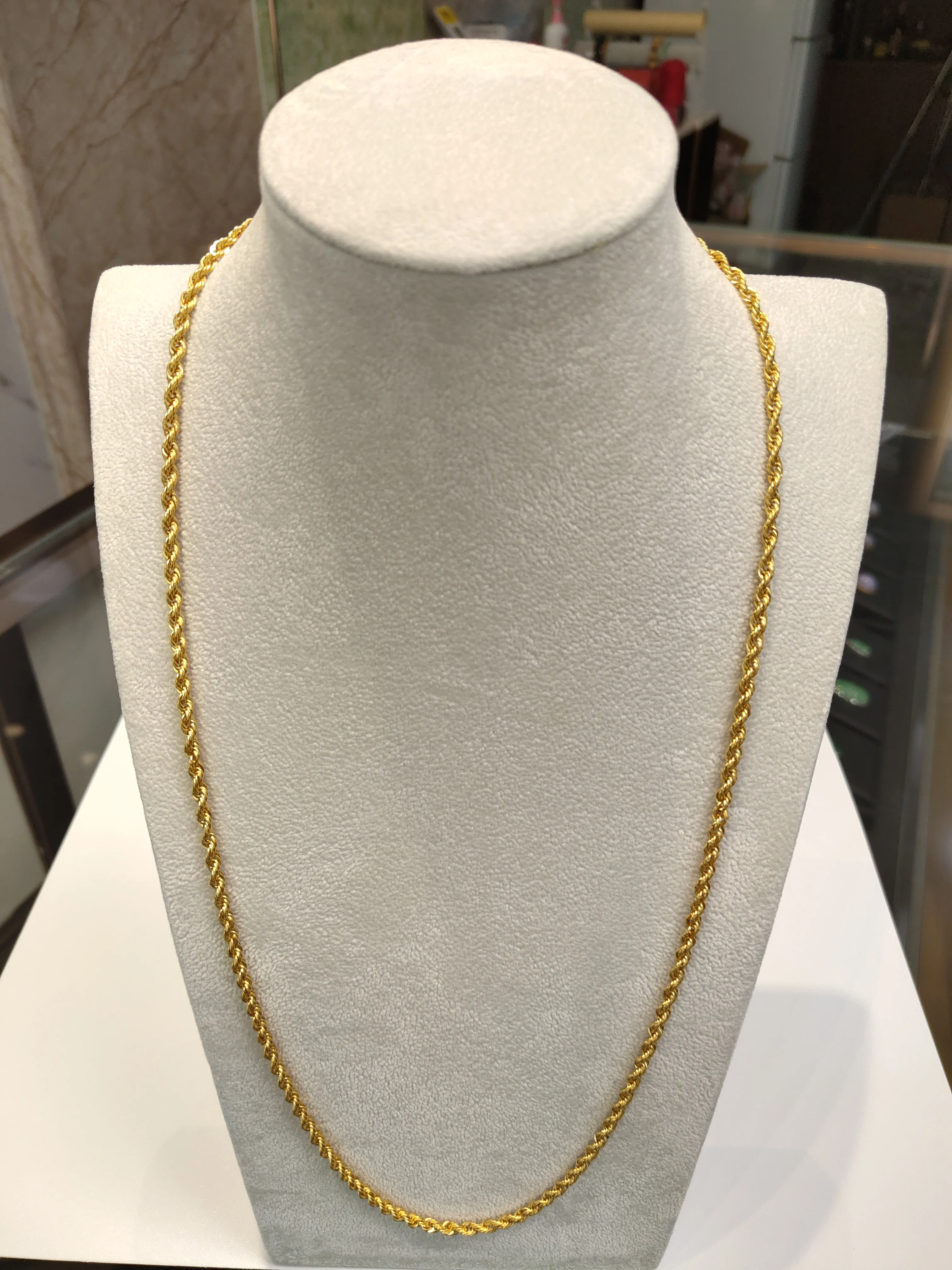 Pure Gold Hip Hop Jewelry18/20inch 3.5MM Yellow Gold Rope Chain 18K Gold Men Necklace