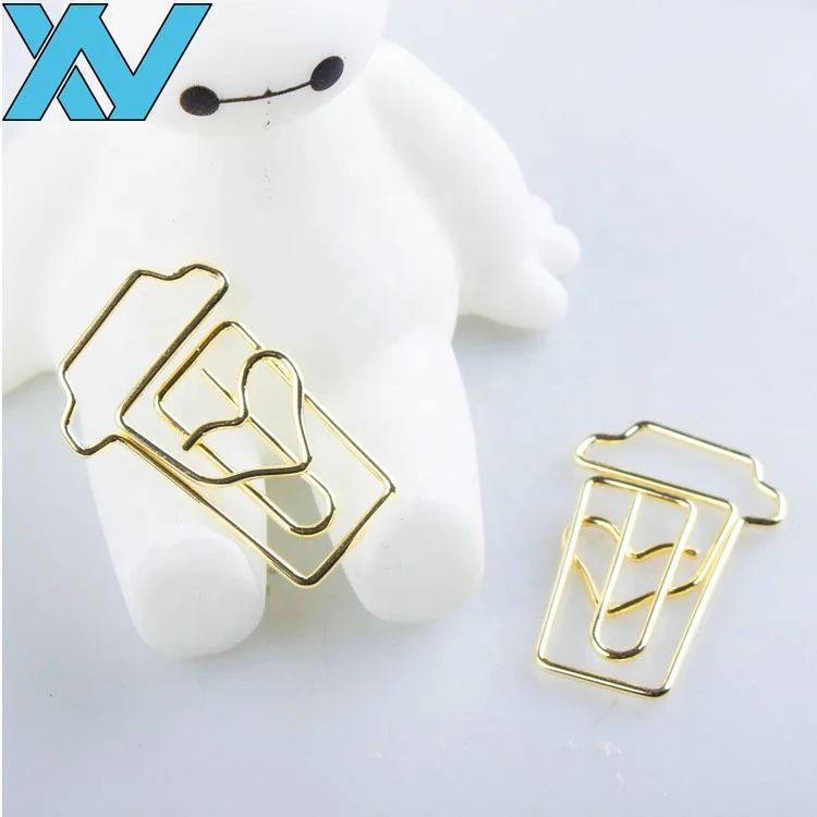 Golden color book shape paper metal clips office stationery.