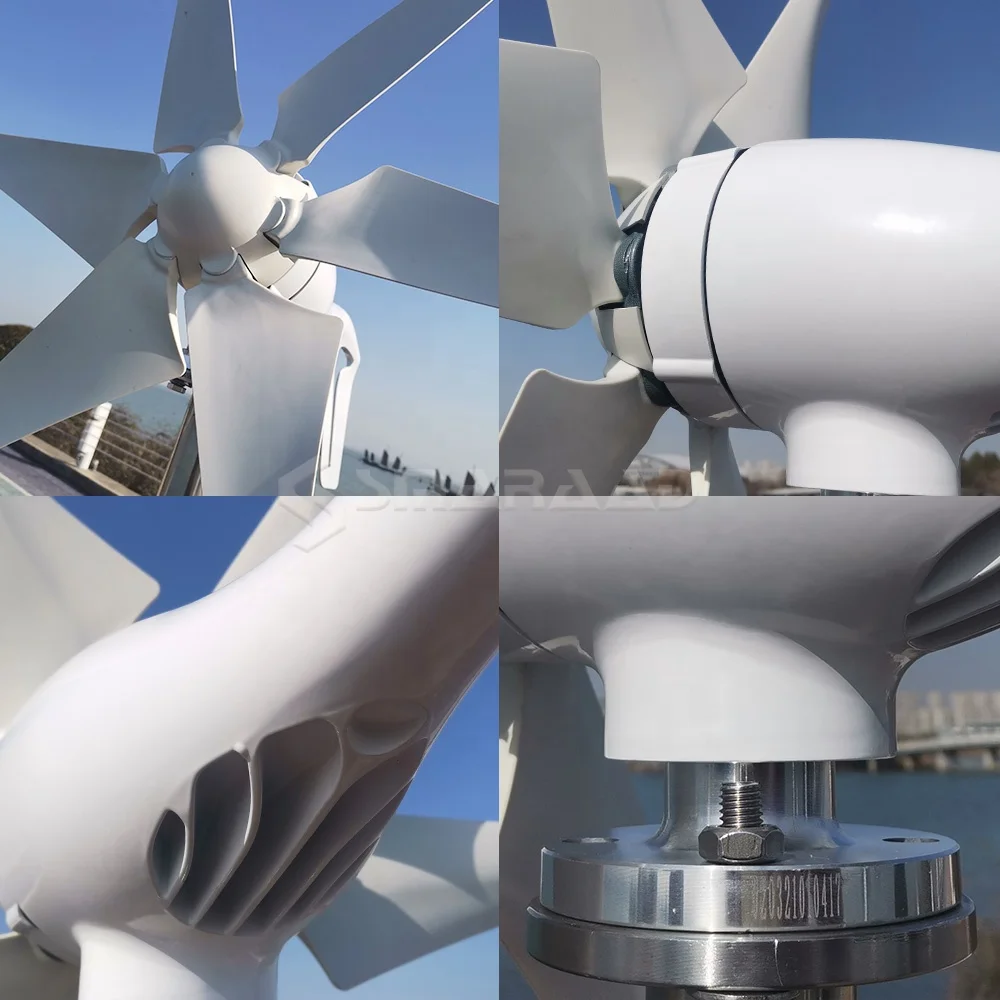 Smaraad Horizontal Wind Turbine Generator for Home 1kw 12v 24v CE SC 3 Phase Permanent Magnet Generator 6 Blades 20 Years