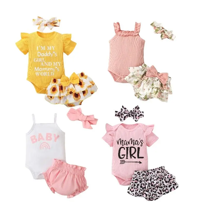 Newborn Baby Girls Clothes 3Pcs Infant Ruffled Long Short Sleeve Romper Pants Dress Set Outfits
