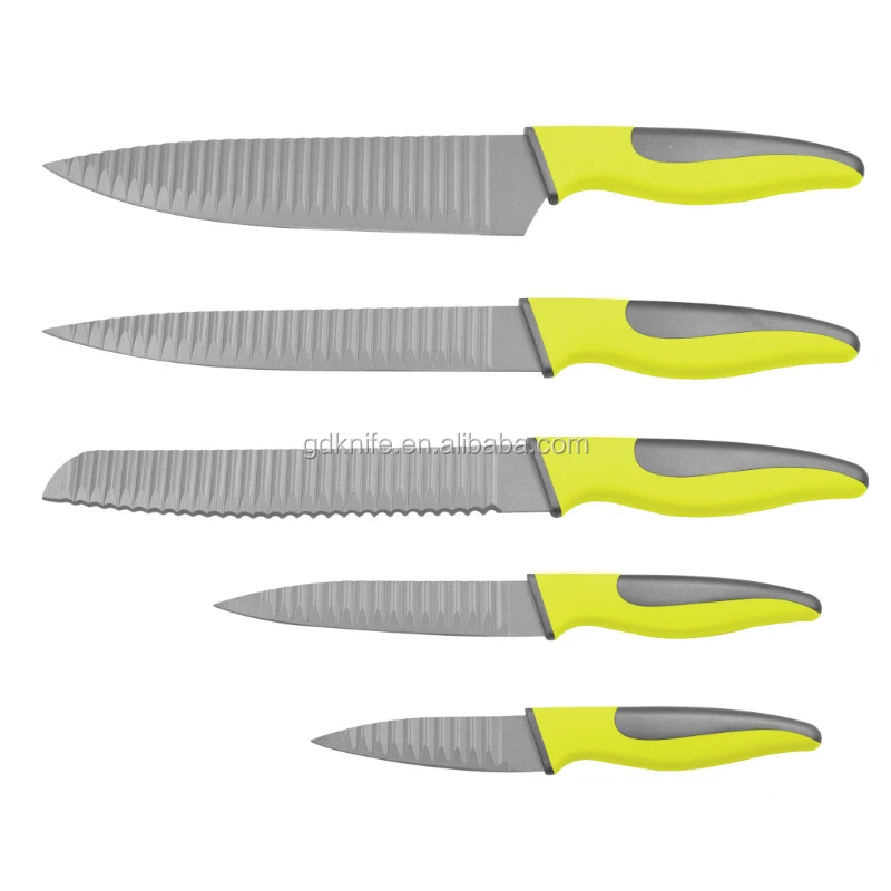 5-PCS kitchen knives sets Non-stick double wave blades with PP TPR Handle