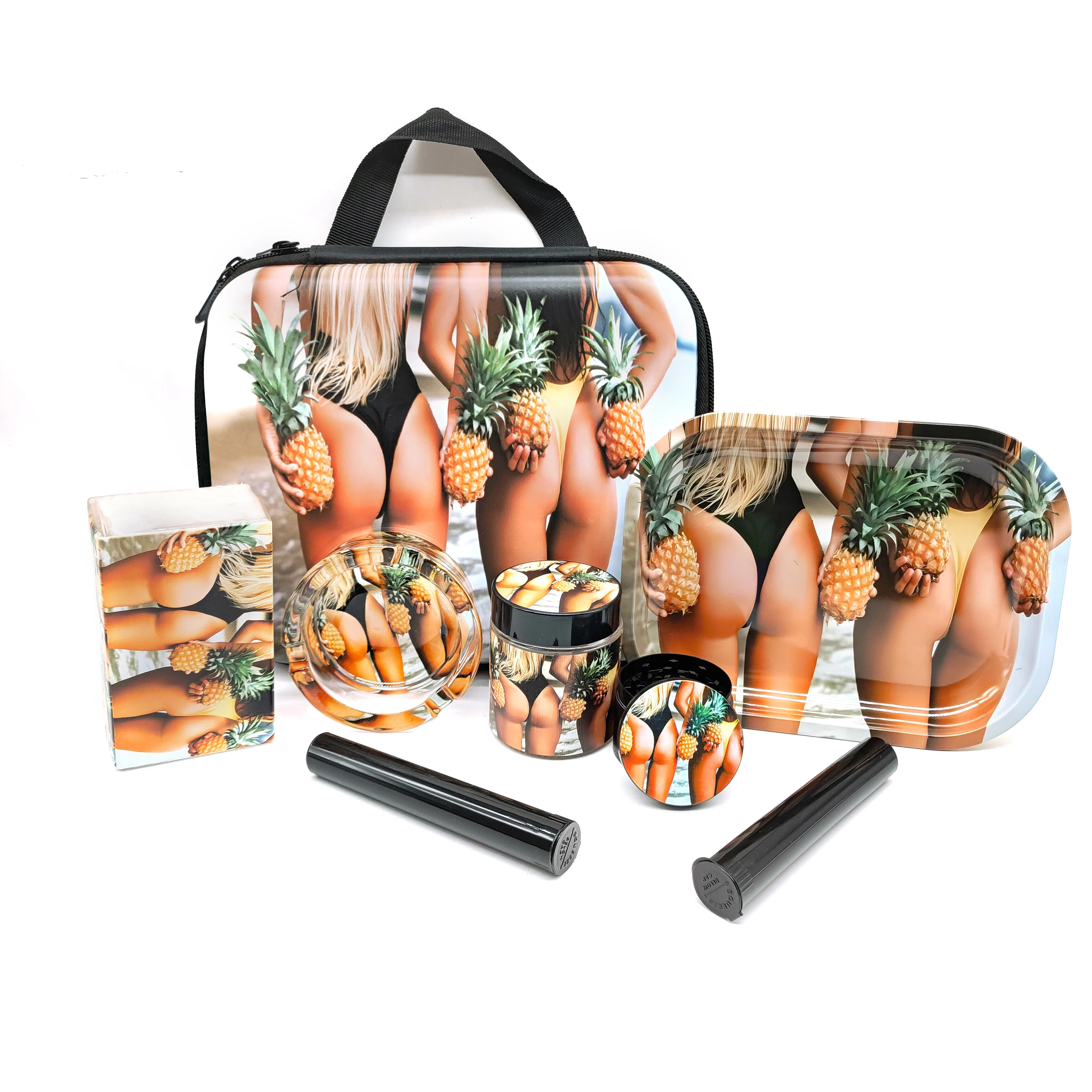 2024 Portable Smoking Set Cigarette Grinder Leather Cloth Full Colors Printing Tobacco Maker 11 Pieces Rolling Tray Smoking Kit