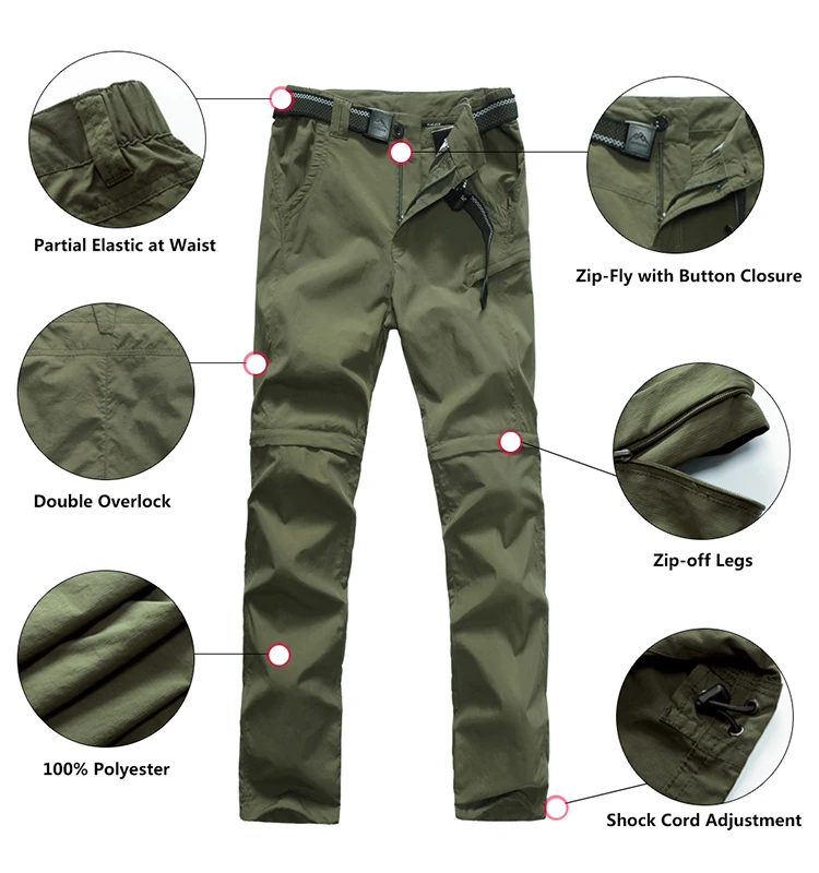 
New Breathable Transformable Outdoor Sports Quick Dry Pants Hiking Trousers Trekking Cargo Pants Men Tactical Pants with Pockets 