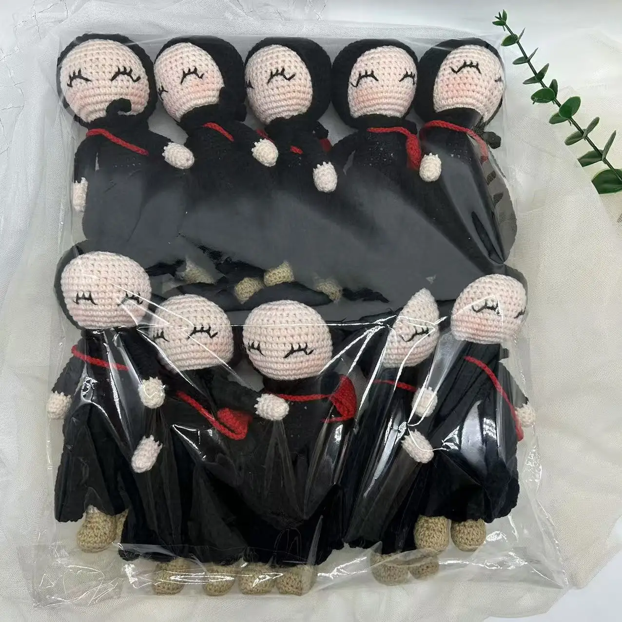 Hand Crochet Black Dress Muslim Dolls with Cute Watermelon Keychains Milk Cotton Material Black Hijab Dolls for Kids