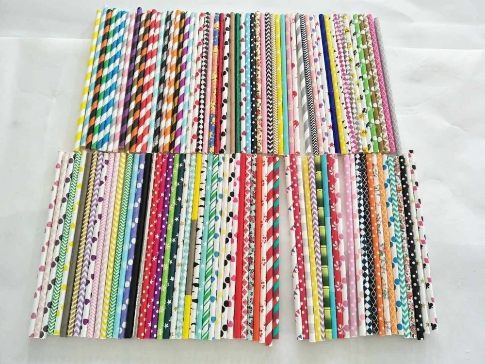 Оптовая продажа с фабрики одноразовые полосатые Печатные Длинные питьевые бумажные соломы