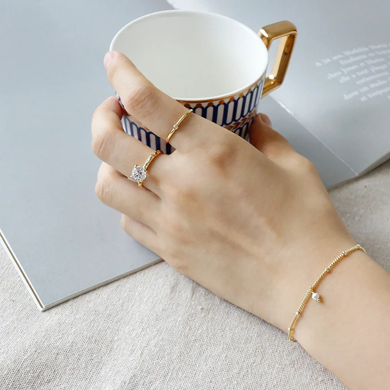 Sland 925 Sterling Silver White Pearl Charm Bead Chain Bracelet Women Jewelry