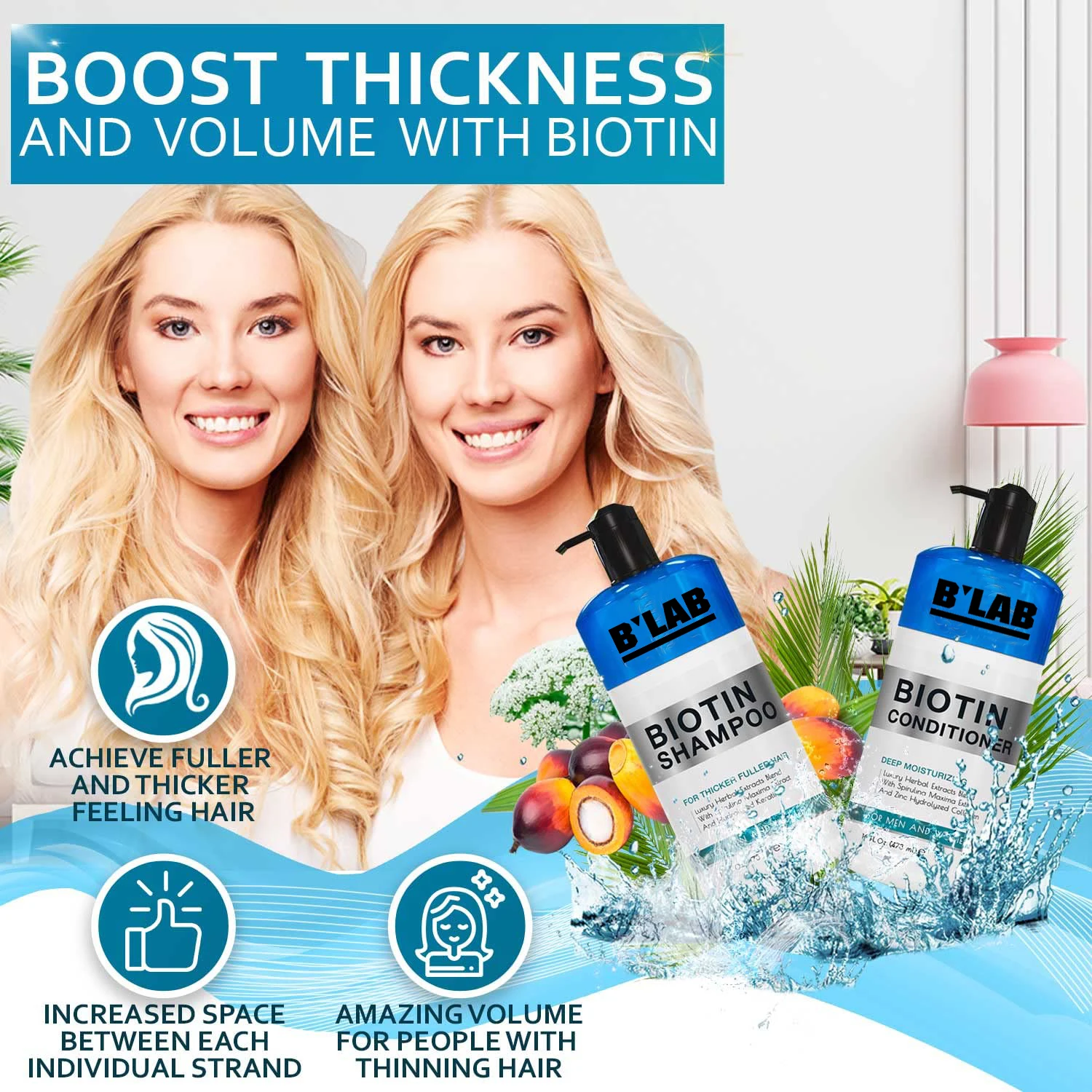 Custom Manufacturer Biotin Sulfate Free Moisturizing Curly Hair Care Herbal Keratin Volume Shampoo and Conditioner for Hair