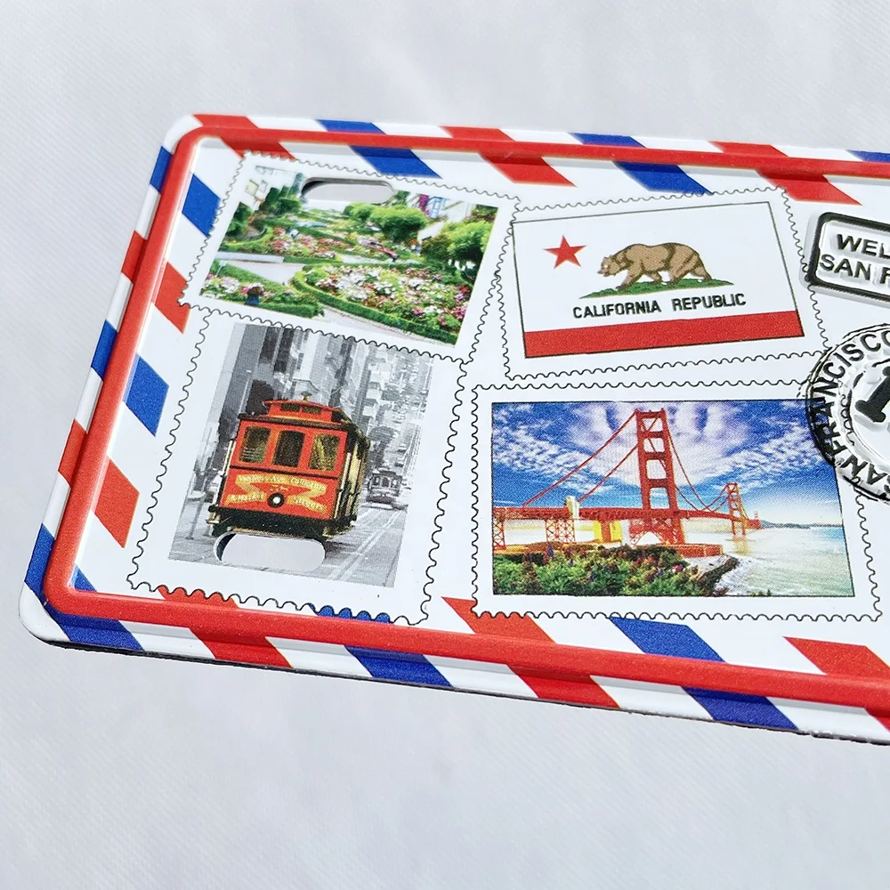 San Francisco Custom License Plate USA Souvenir Raised Printing Aluminum Fridge Magnet Die Cut with Tourist Logo Theme