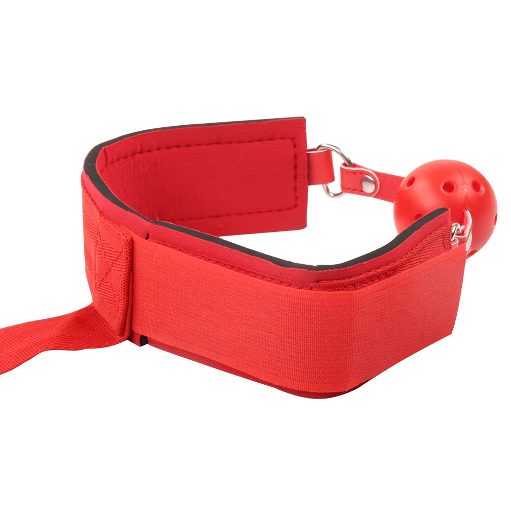 Sex SM Nylon back handcuffs mouth ball gag plug bondage neck cuffs collar binding strap