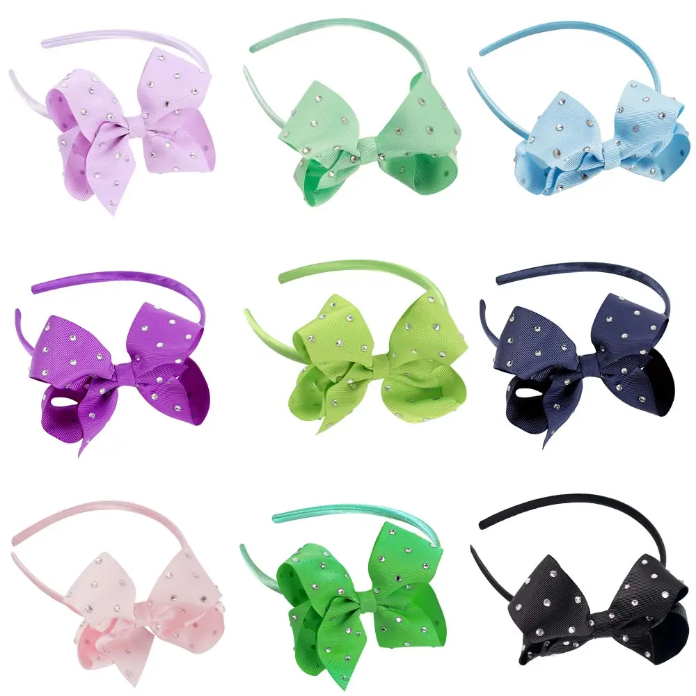 Boutique Solid Color Ribbon Bow knot Headband With Hoop Rhinestone Designer Hair Accessories for Girls Kids Hair Band