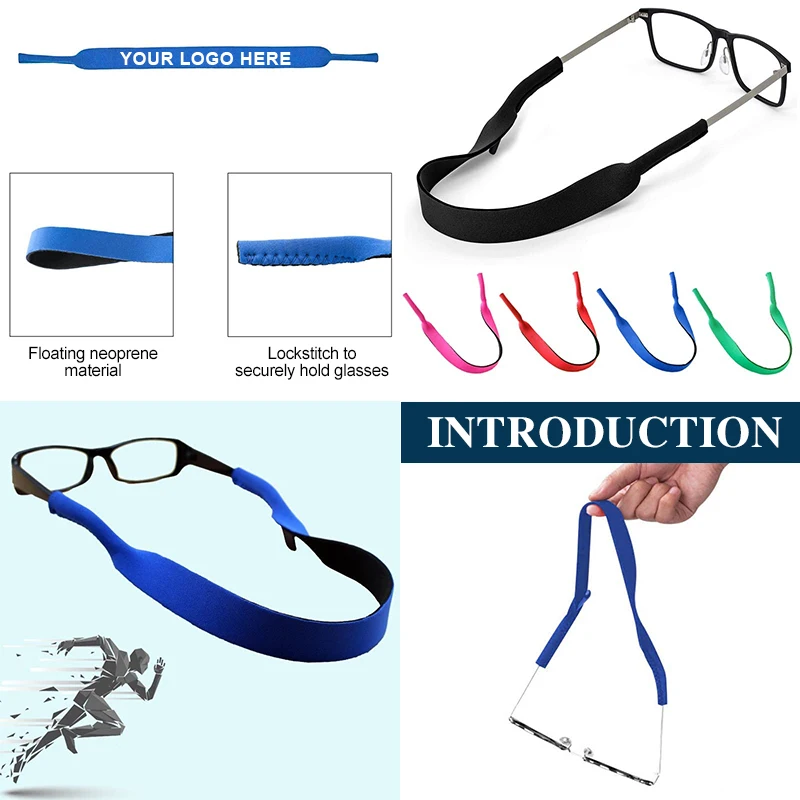 Custom Imprint Logo Glasses Strap Head Safety Strap Cord Eyewear Strap Neoprene Sunglasses Strap