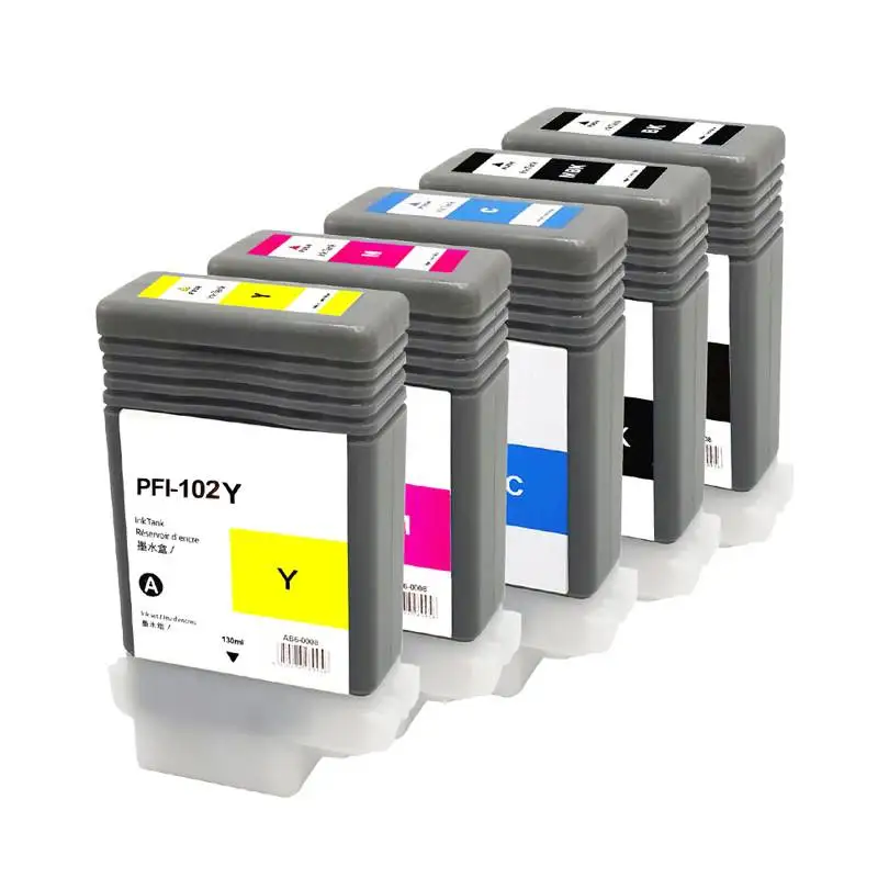 CY 130ML PFI102 PFI-102 PFI 102 Compatible Ink Cartridge With Chip For Canon IPF 500 510 600 610 700 710 605 Printer