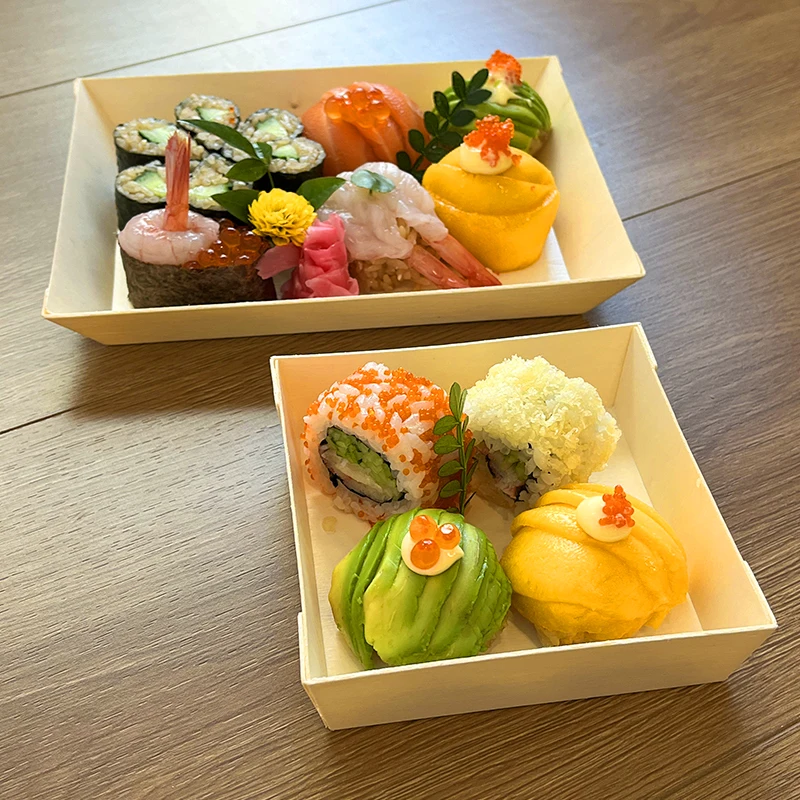 Traditional Sushi Box With Lid 6 Compartment Food Container Lunch Japanese Bento Box