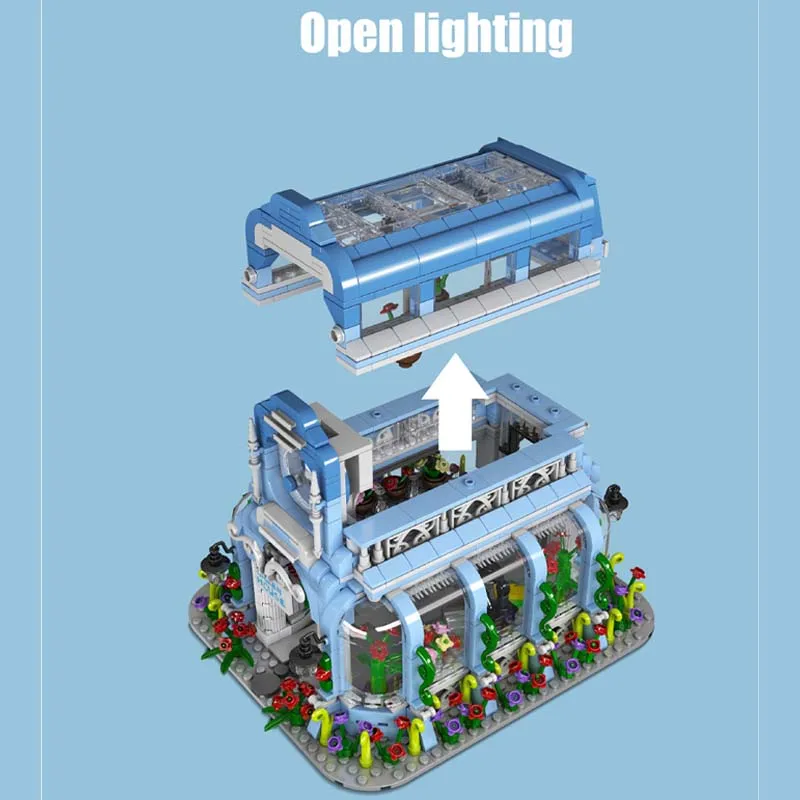 HW Street View Building 1289 Pieces MOC Bricks Flower House Building Model Set With Light STEM Collectible Block 1289PCS