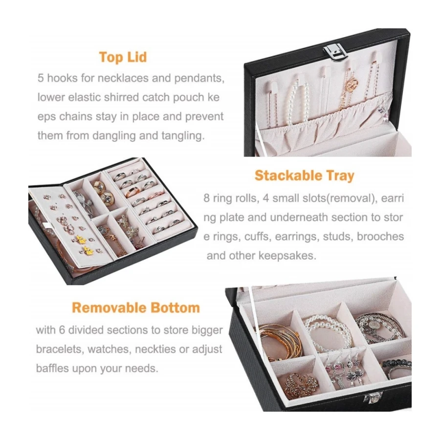 Lockable Leather 2 Layer Jewelry Holder Organizer Box Large Women Jewelry Storage Case for Ornament Accessories