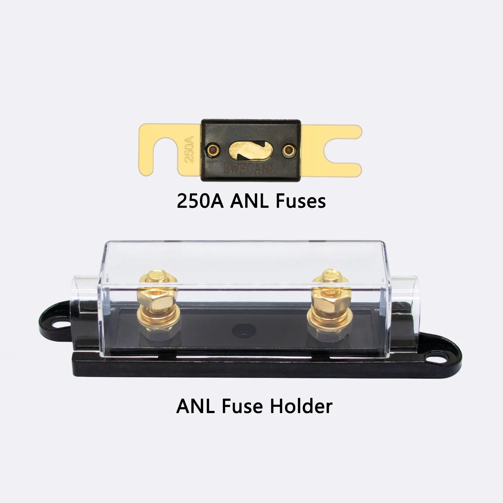 250a 32vdc Imitation Gold Plating Midi Double Bus Bar Fuse Holder Block Transparent Base Anl Fuse Holder