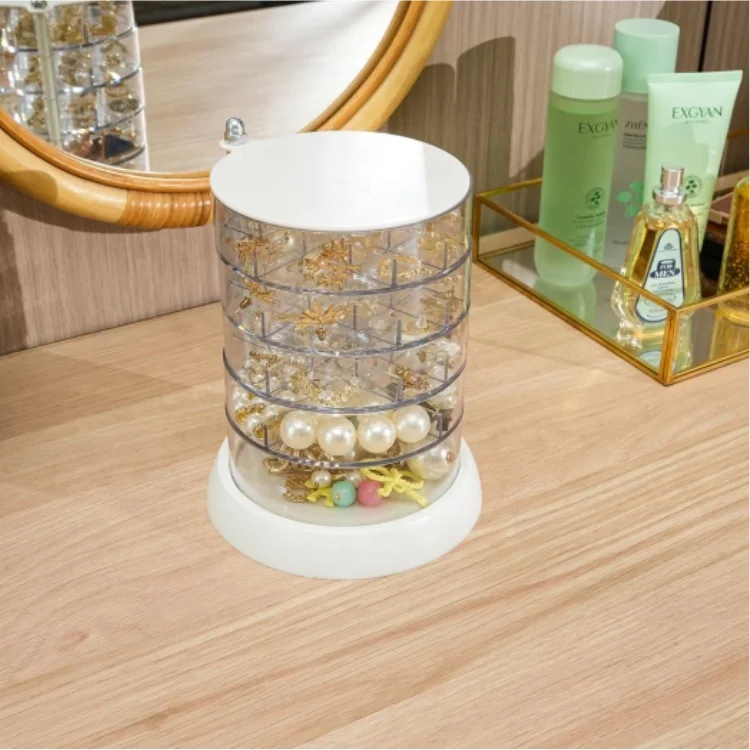 5 Layer Travel Jewelry Case With Lid Mini Jewelry Case for Earrings Ring acrylic 360 Degree Rotating Jewelry Box for Girls