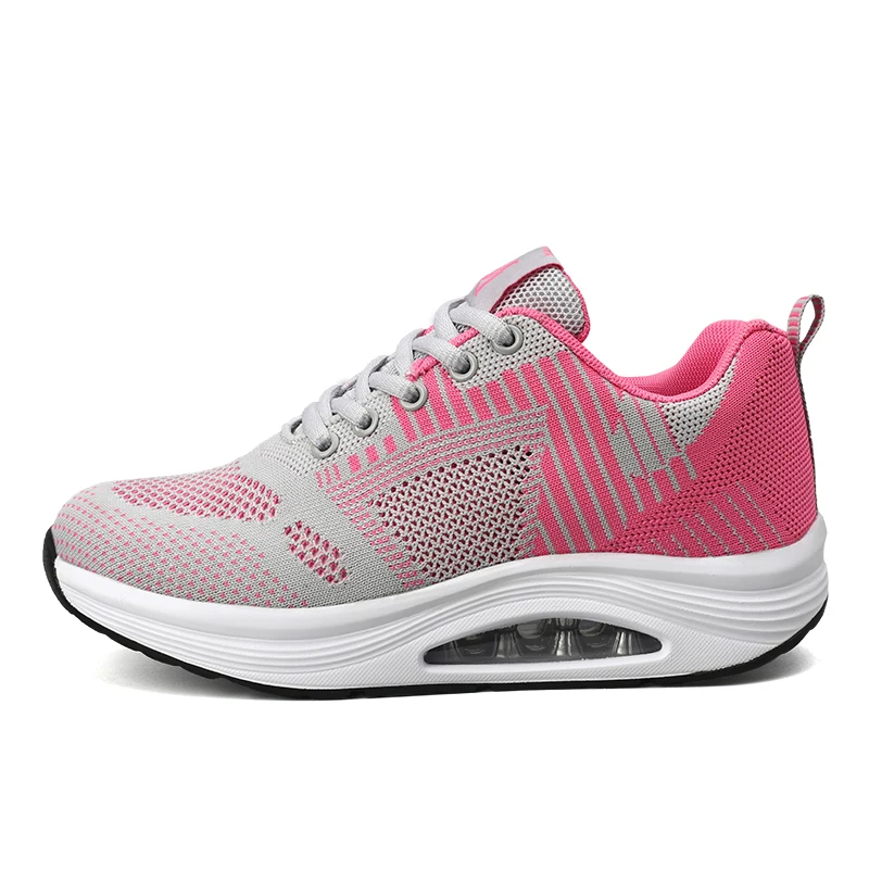 Comfortable breathable mesh walking shoes air cushion night light shoe lace sneakers