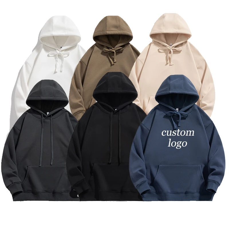 Men High Quality Cotton Thick Heavy Fleece Pullover Hoodie Drop Shoulder Puff Print Oversized Hoodie Custom Logosweatshirt
