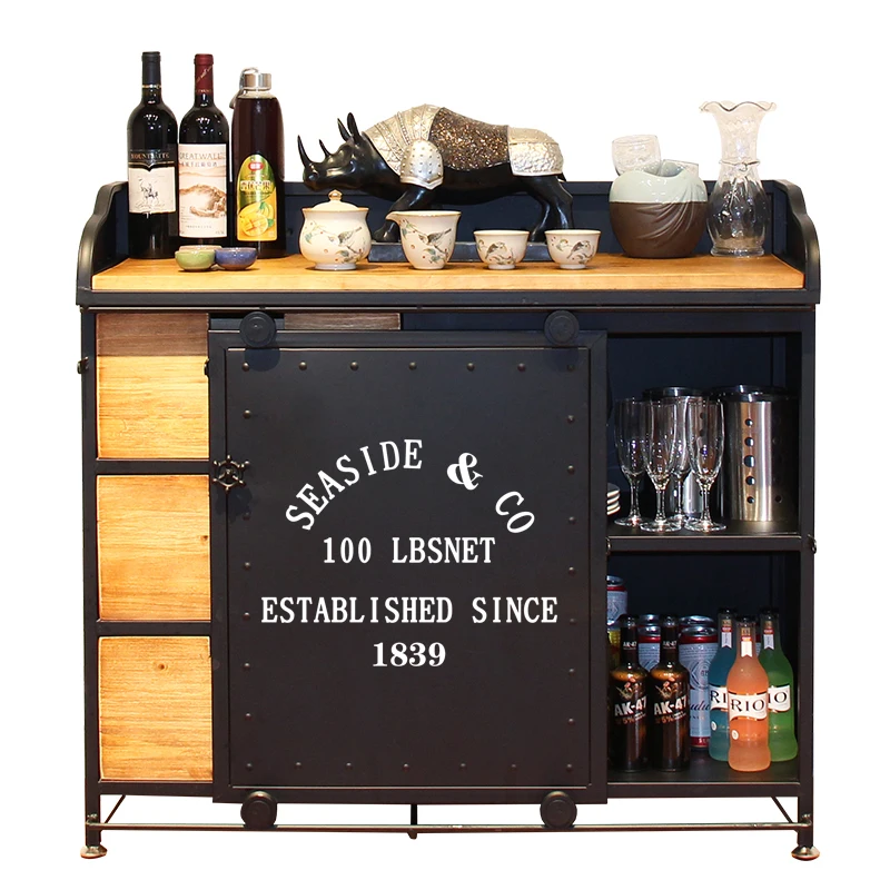 Буфет для гостиной, античный промышленный шкаф, 3 ящика, буфет ручной работы из массива дерева