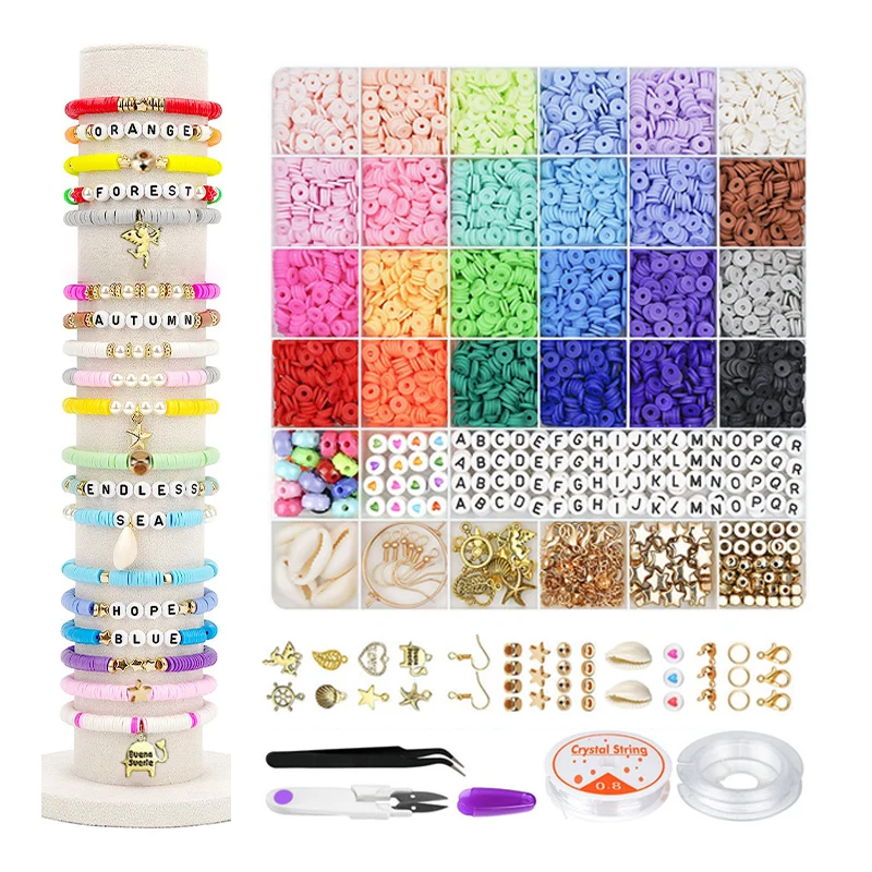 Premium 6000pcs Flat Round Polymer Clay Beads 6mm Alphabet Letter Charm Beads Bracelet Craft Set For Kid Diy Jewelry Making Kits