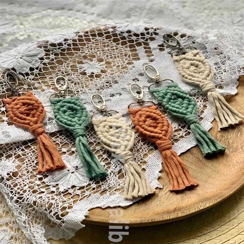 PH1036 Wholesale Handmade Bag Accessories Rope Tassels Boho Macrame Keychain cotton key ring