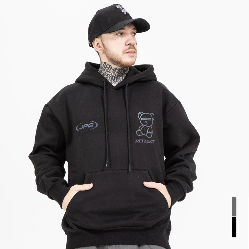 
 Толстовка с капюшоном на заказ, новый тренд, светоотражающий принт медведя, свободная толстовка, свитер, толстовки унисекс  