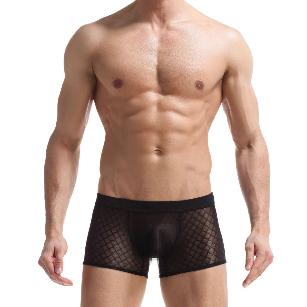 Лидер продаж, лидер продаж, модные мужские сексуальные прозрачные нейлоновые высокоэластичные сетчатые дышащие клетчатые черные трусы-боксеры