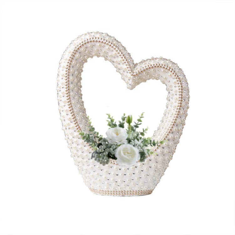 decorative modern silver white crystal glass vase home decor heart shape flower mirrored vase