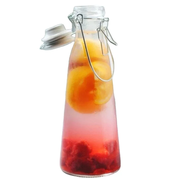 500ml 1000ml cone shape ceramic swing top cap glass carafe for milk fruit juice beverage