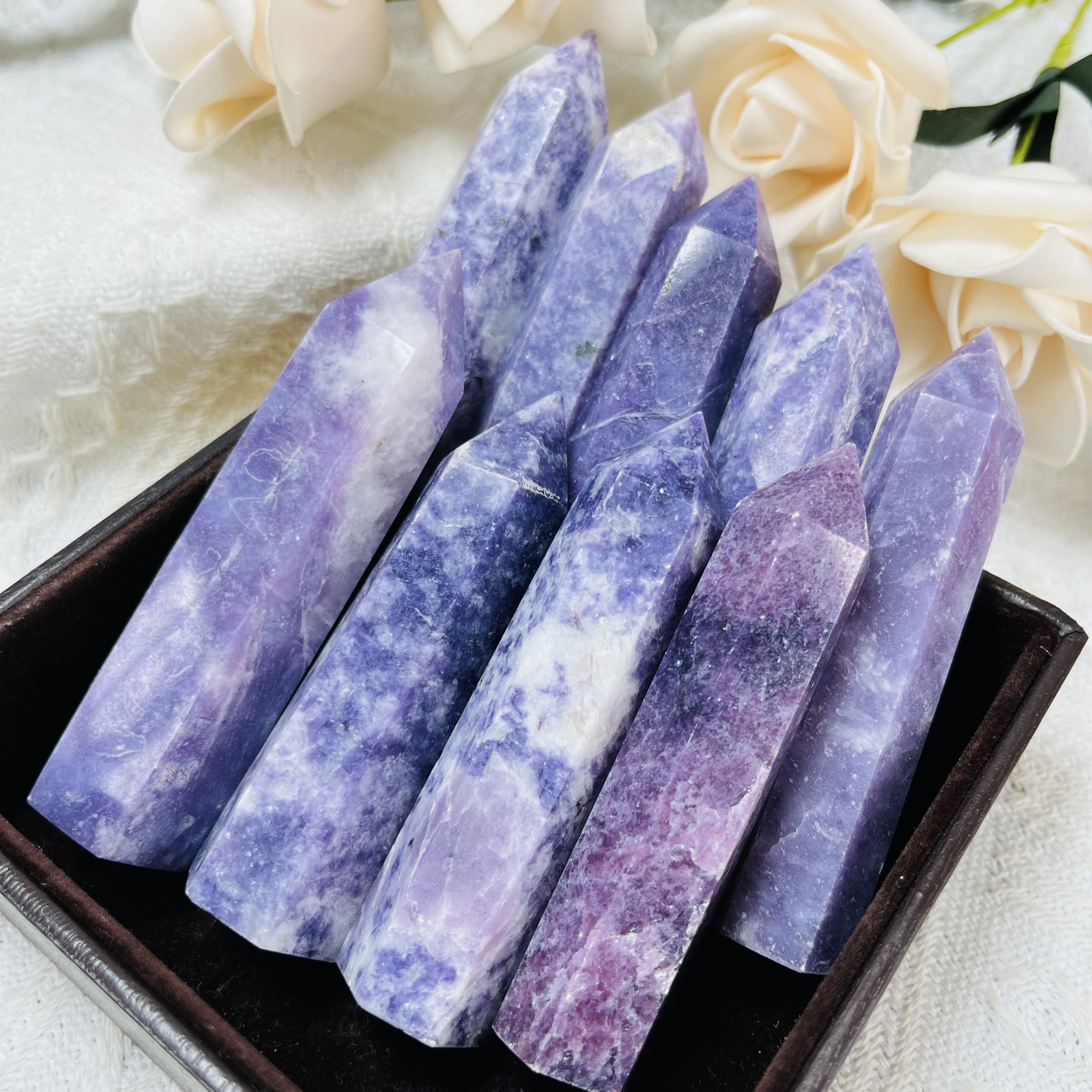 Wholesale Natural High Quality Lepidolite Tower Purple Mica Crystal Stone Point For Decor