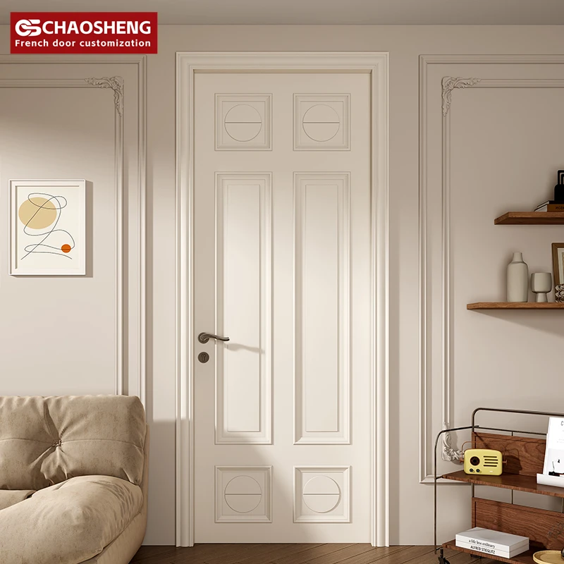 French Design White MDF Slab Interior Door Soundproof and Finished Solid Wooden Door for Bedroom