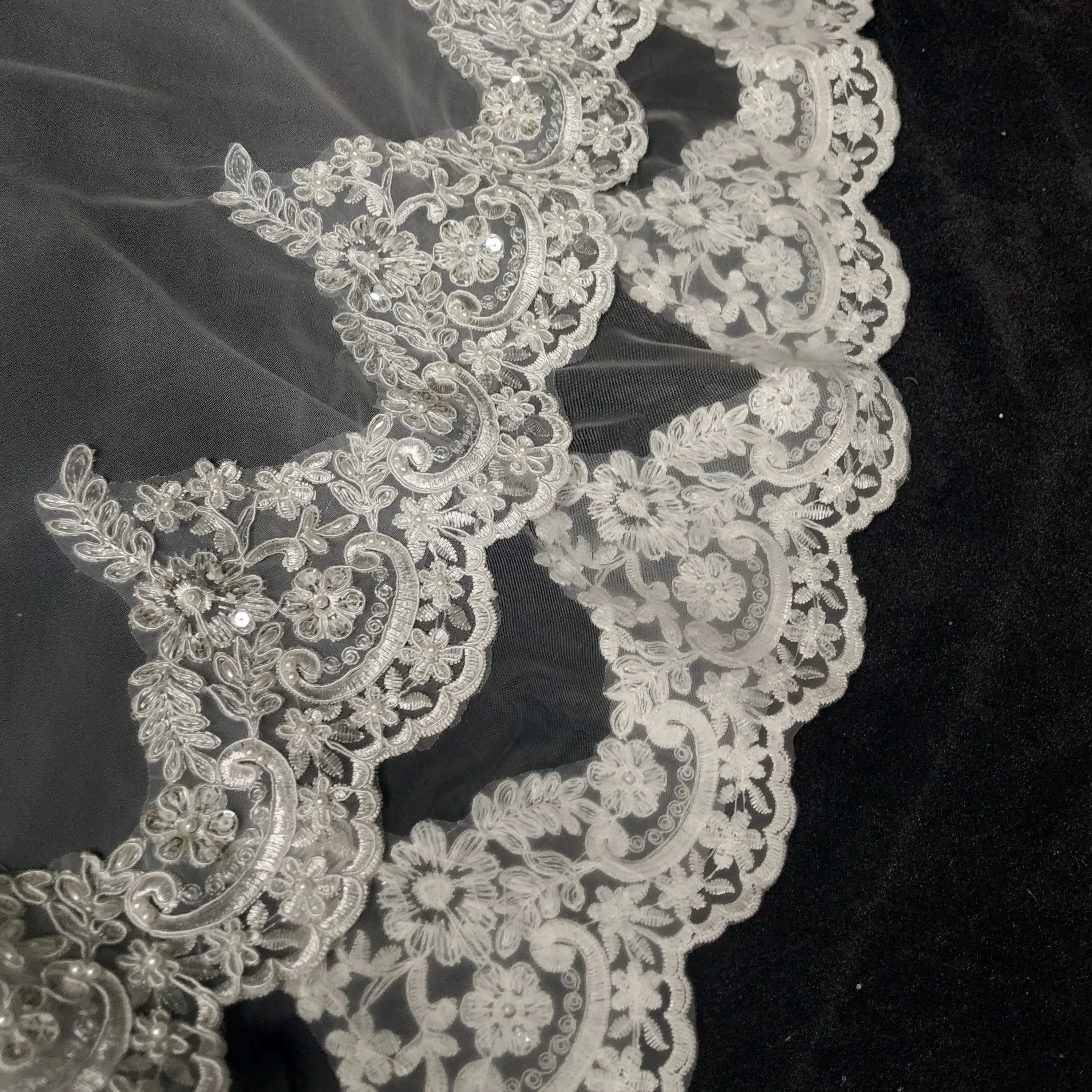 
150cm handmade beaded lace Natural style new creativeWhite Bridal Veil Soft Tulle Wedding Veil Beaded 