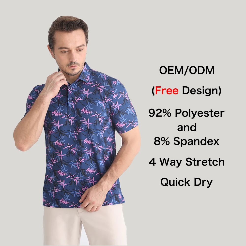 OEM Brand Logo High Quality Full over pattern sublimation printing Golf Polo t shirt without pocket