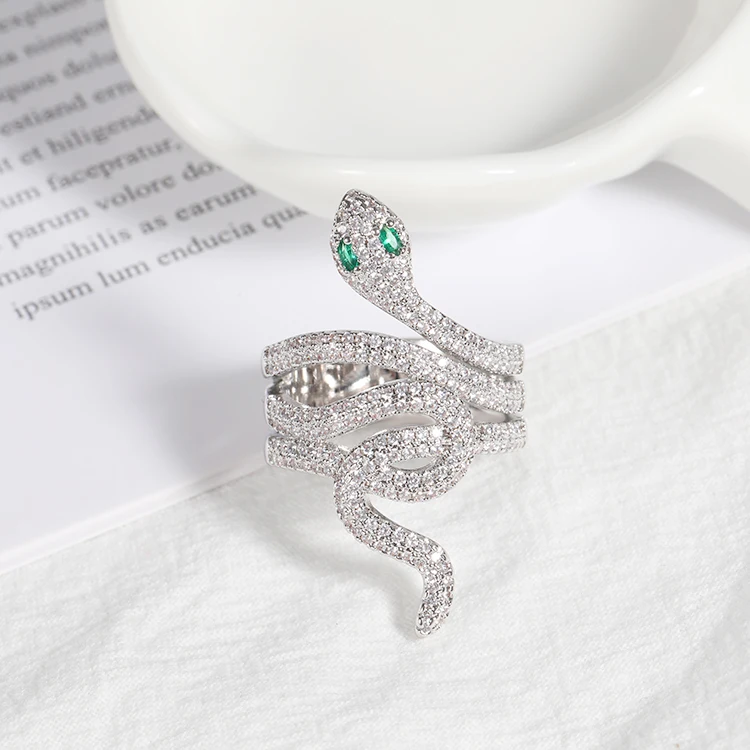 
Quality Animal Snake Ring Full AAA Cubic Zirconia Green Gemstone eyes Snake Rings Silver Plated Jewelry ring 