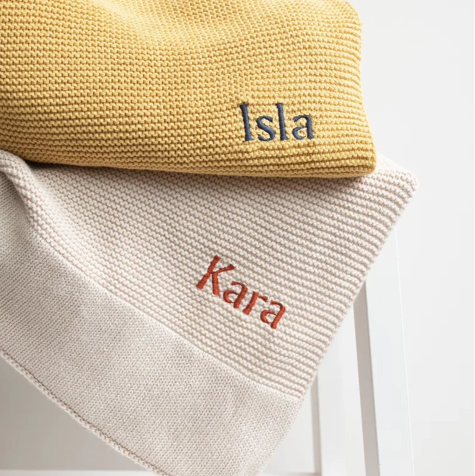 Customization Washable Label Brand Personalised Knitted Pram Blanket Baby Shower Newborn Gift Soft Stroller Bassinet Swaddle