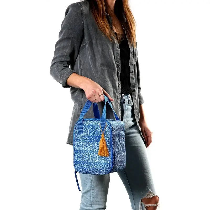 Custom Exterior front/side pocket insulated bag Bohemian Clementine Upright Lunch Bag with Carry Handles