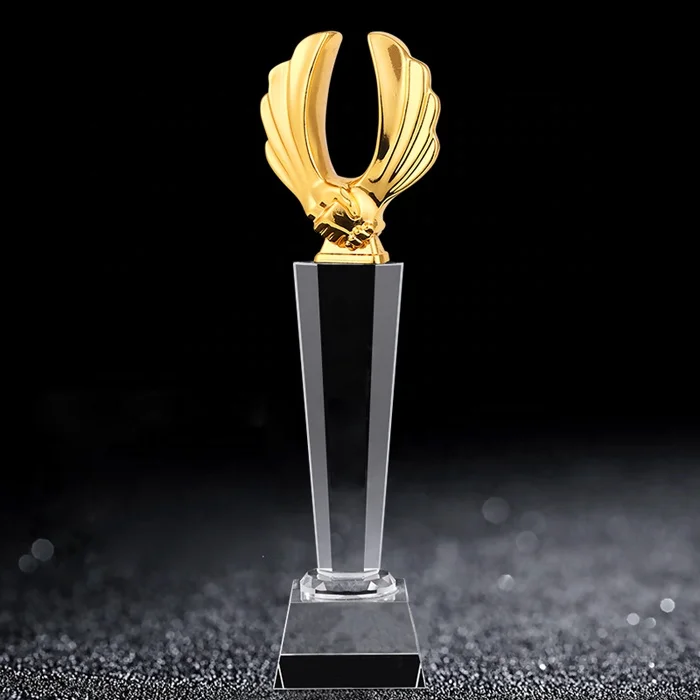 S size/Customized crystal resin and matel gold foil awad crystal trophy