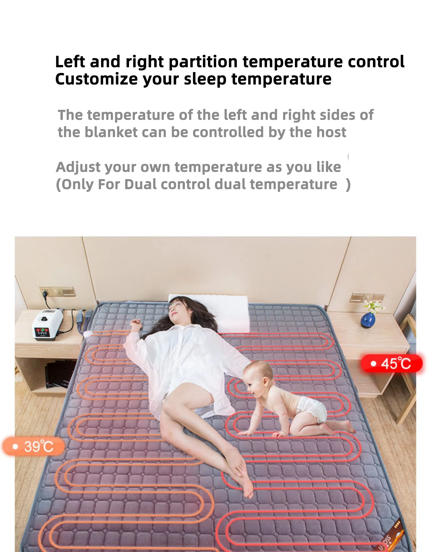 Sound off NON PUMP Dual temperature controller Water Heated blanket Mattress Pads electric heated blanket